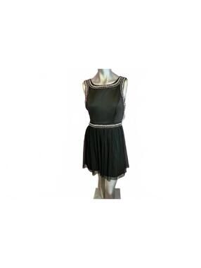 Black Sleeveless Dress with Embellished Neckline and Pleated Skirt sz 1